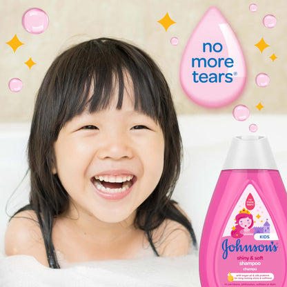 Johnson's Kids Shiny & Soft Tear-Free Kids' Shampoo with Argan Oil & Silk Proteins, Hair Wash Gently Cleanses & Boosts Natural Shine & Softness, Hypoallergenic, Sulfate-Free, 13.6 fl. oz