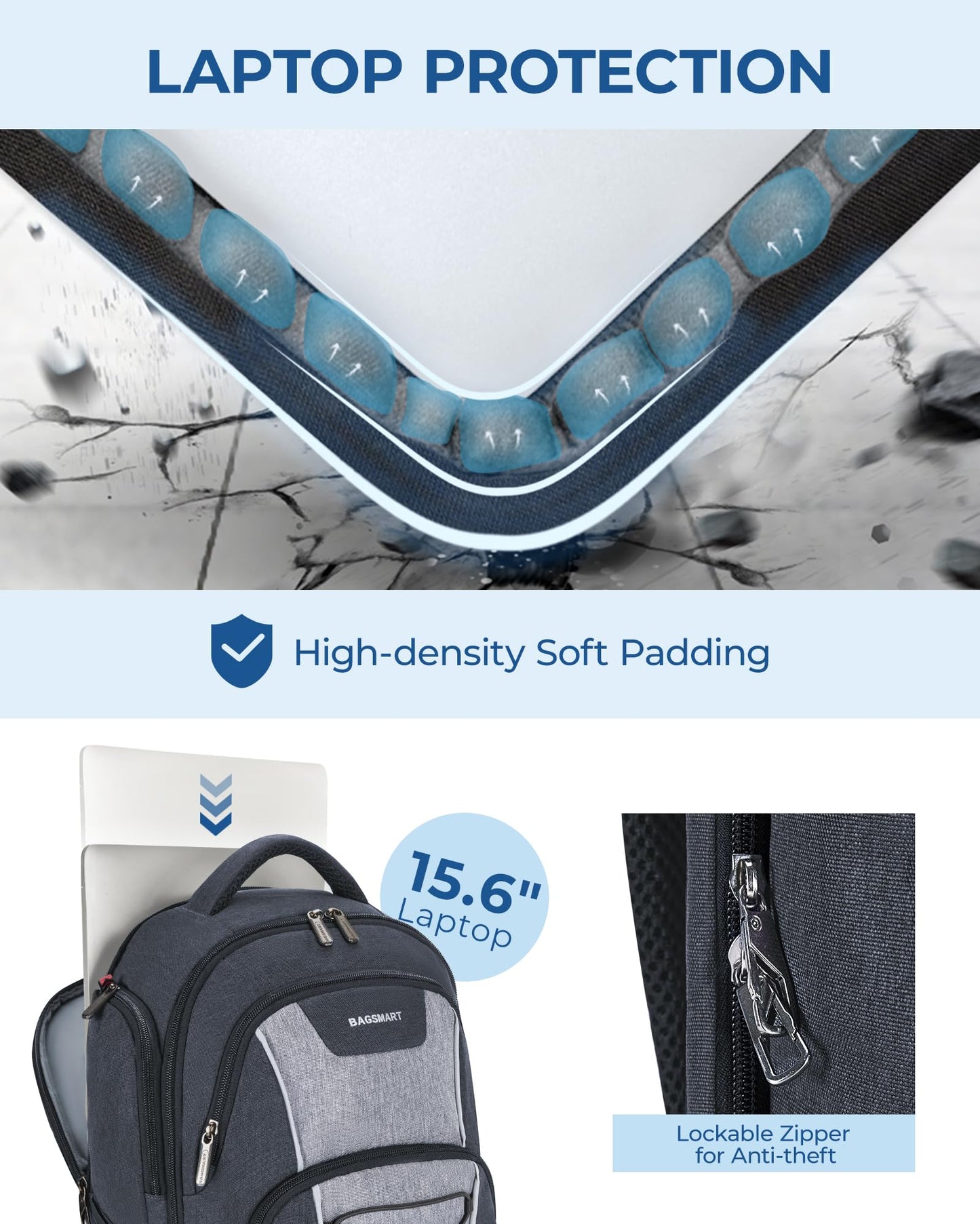 BAGSMART Water Resistant Laptop Backpack with USB Charger