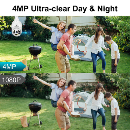 SYMYNELEC Light Bulb Security Camera Outdoor Waterproof 2.5K, 2.4GHz Only Wireless WiFi Light Socket Camera with AI Human Detection Motion Tracking Color Night Vision Siren Alarm Works with Alexa