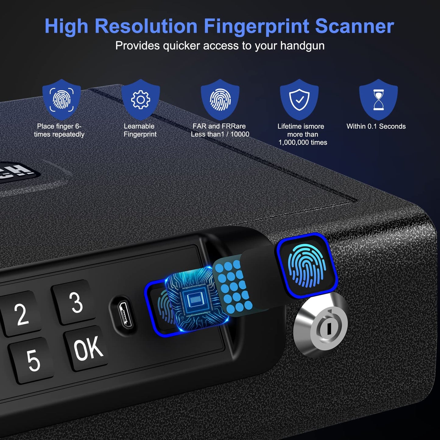 Biometric Handgun Safe with Digital PIN Unlock