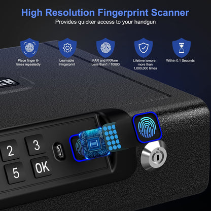 Biometric Handgun Safe with Digital PIN Unlock