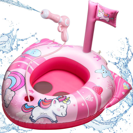 HopeRock Unicorn Pool Floats for Kids and Toddlers,with Water Gun, Pool Toys for 3-8 Years Old Girls and Boys, Inflatable Swimming Pool Toys
