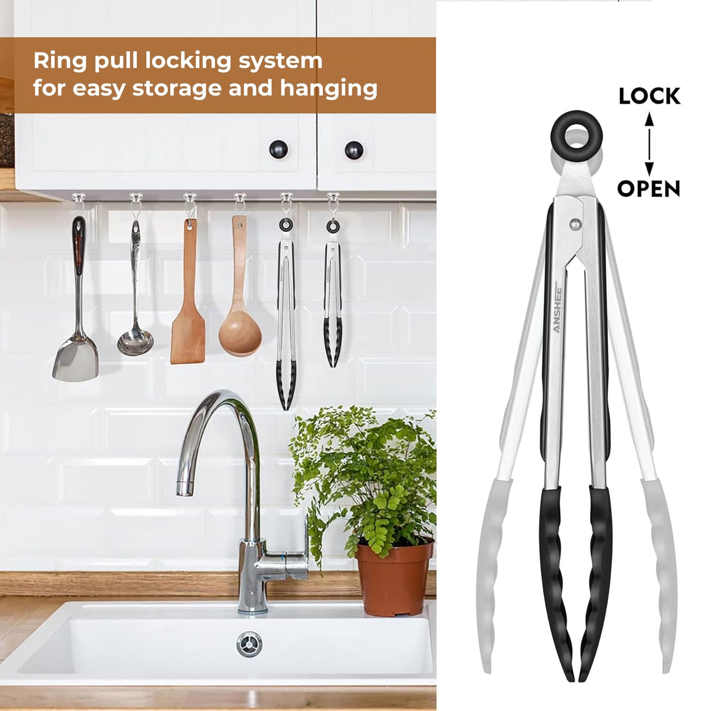 2 Pack Stainless Steel Silicone Food Tongs Set