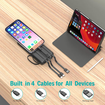 10000mAh Portable Charger with Built-in Cables