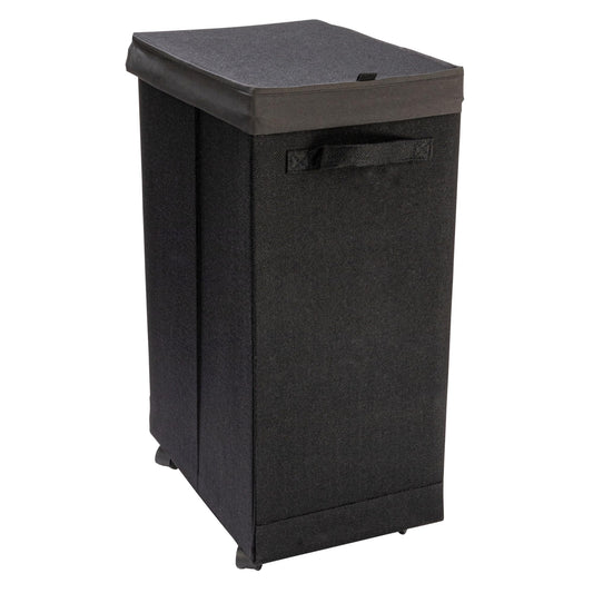 Household Essentials Narrow Collapsible Laundry Hamper with Liner and Lid, Black HE1059