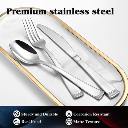 KINGSTONE Silverware Set 20 Piece Flatware Set for 4, Premium Stainless Steel Cutlery Set with Bead Edge, Matte Finished Kitchen Utensil Set for Home, Party, Wedding