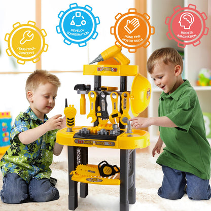 UNIH Toddler Tool Bench Kids Workbench Tools Set for Kids Toy Pretend Play Learning Toy Tool Set with Electric Drill, Toddler Boy Toys for 2 Year Old Boys Gift