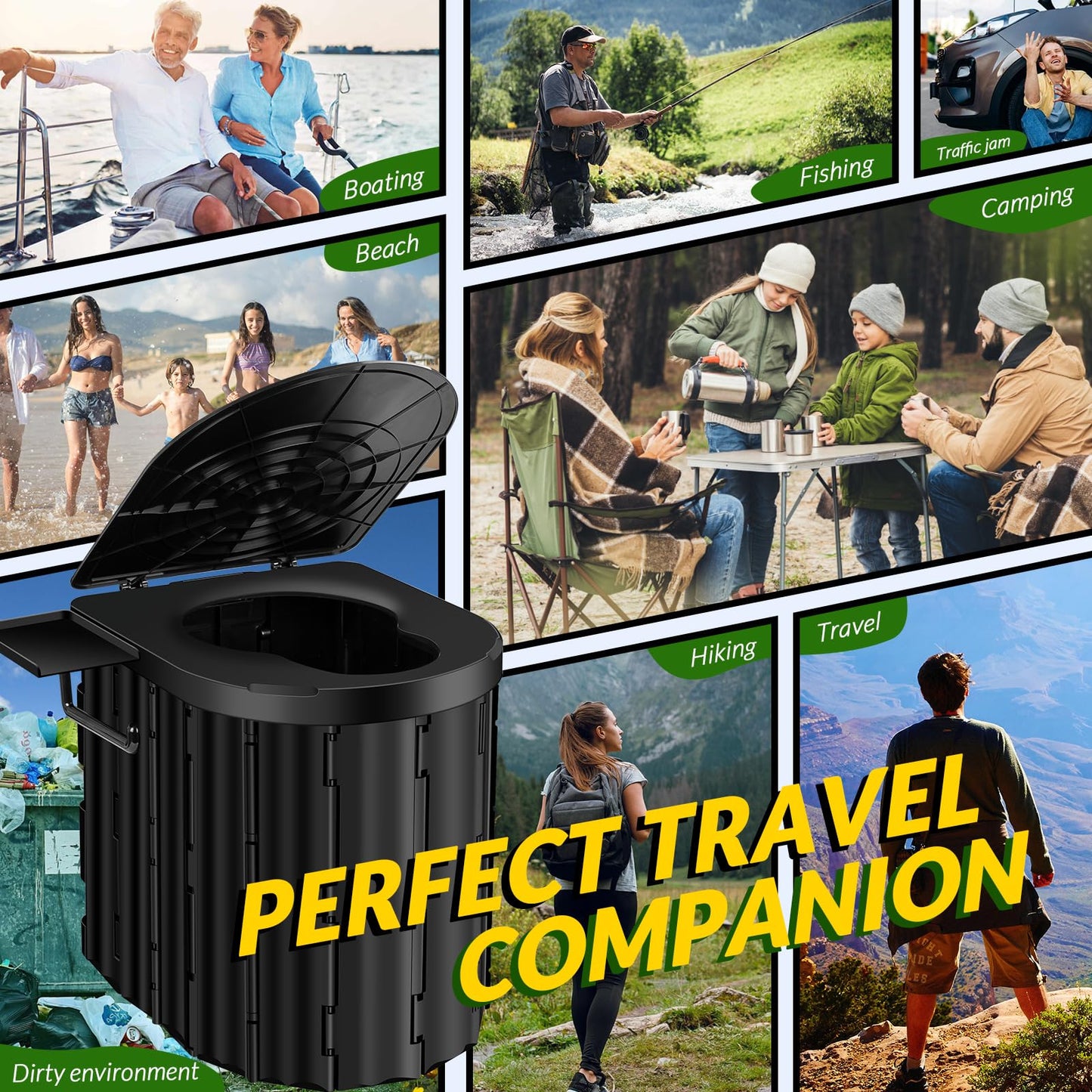 Portable Camping Toilet with Lid and Paper Holder