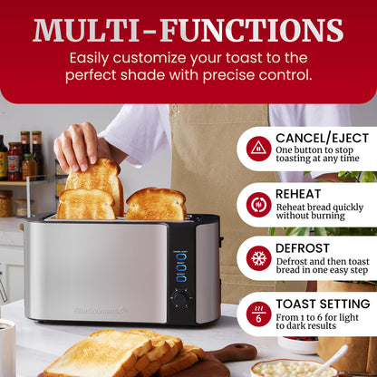 4-Slice Elite Gourmet Toaster with Extra Wide Slots