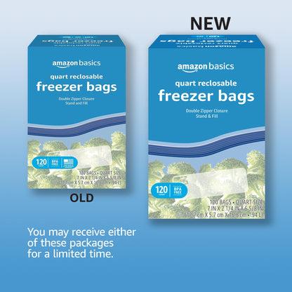 120 Count Amazon Basics Freezer Quart Bags