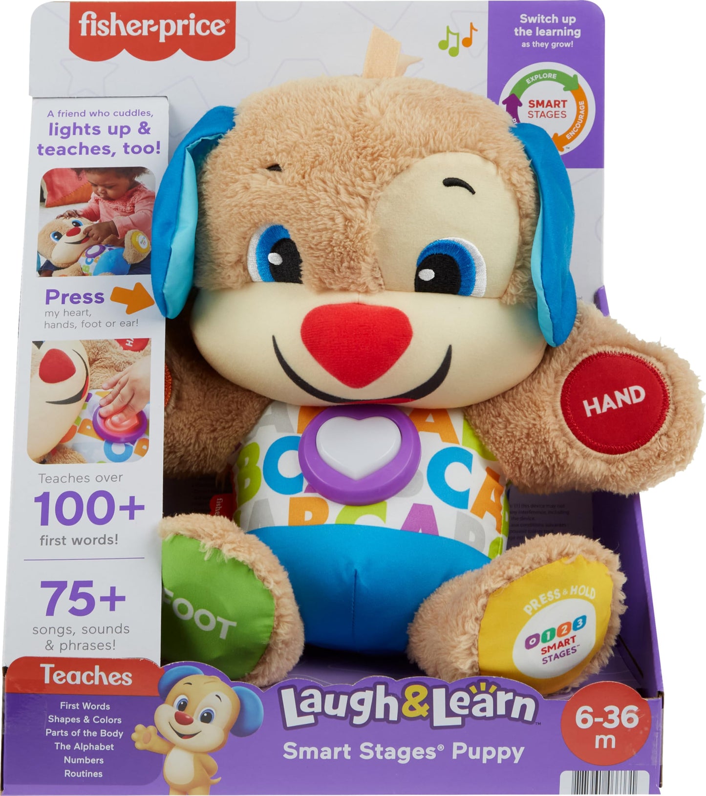 Fisher-Price Baby & Toddler Toy Laugh & Learn Smart Stages Puppy Musical Plush with Lights & Phrases for Infants Ages 6+ Months