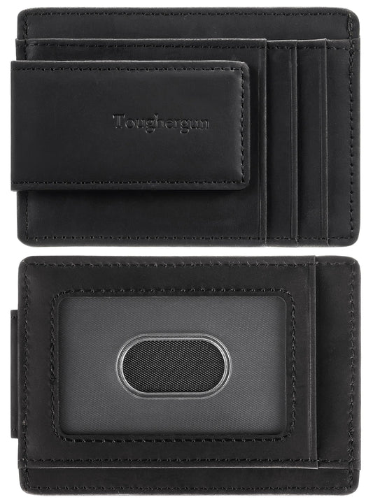 Minimalist Leather Wallet with Magnetic Money Clip