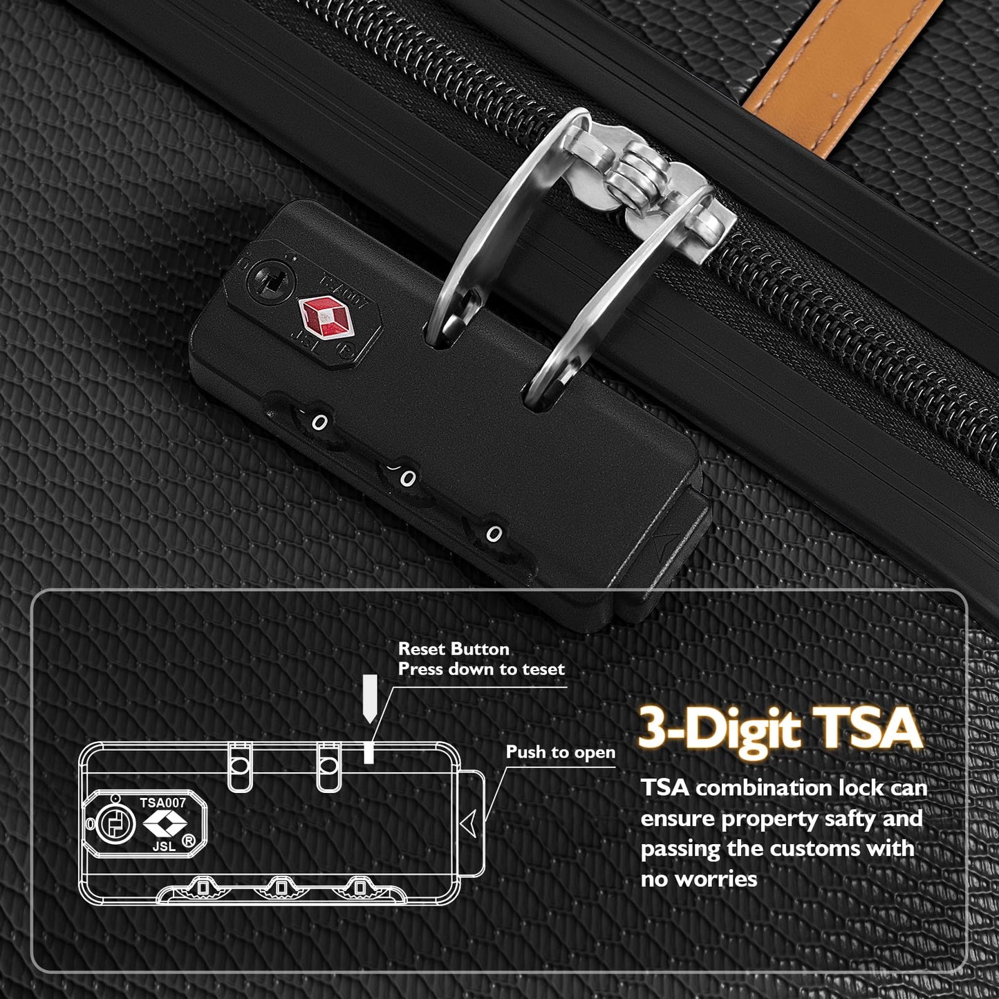 AnyZip Luggage Sets 3 Piece ABS+PC Hardside Lightweight Suitcase with Spinner Wheels TSA Lock Carry on 20 24 28 Inch Black