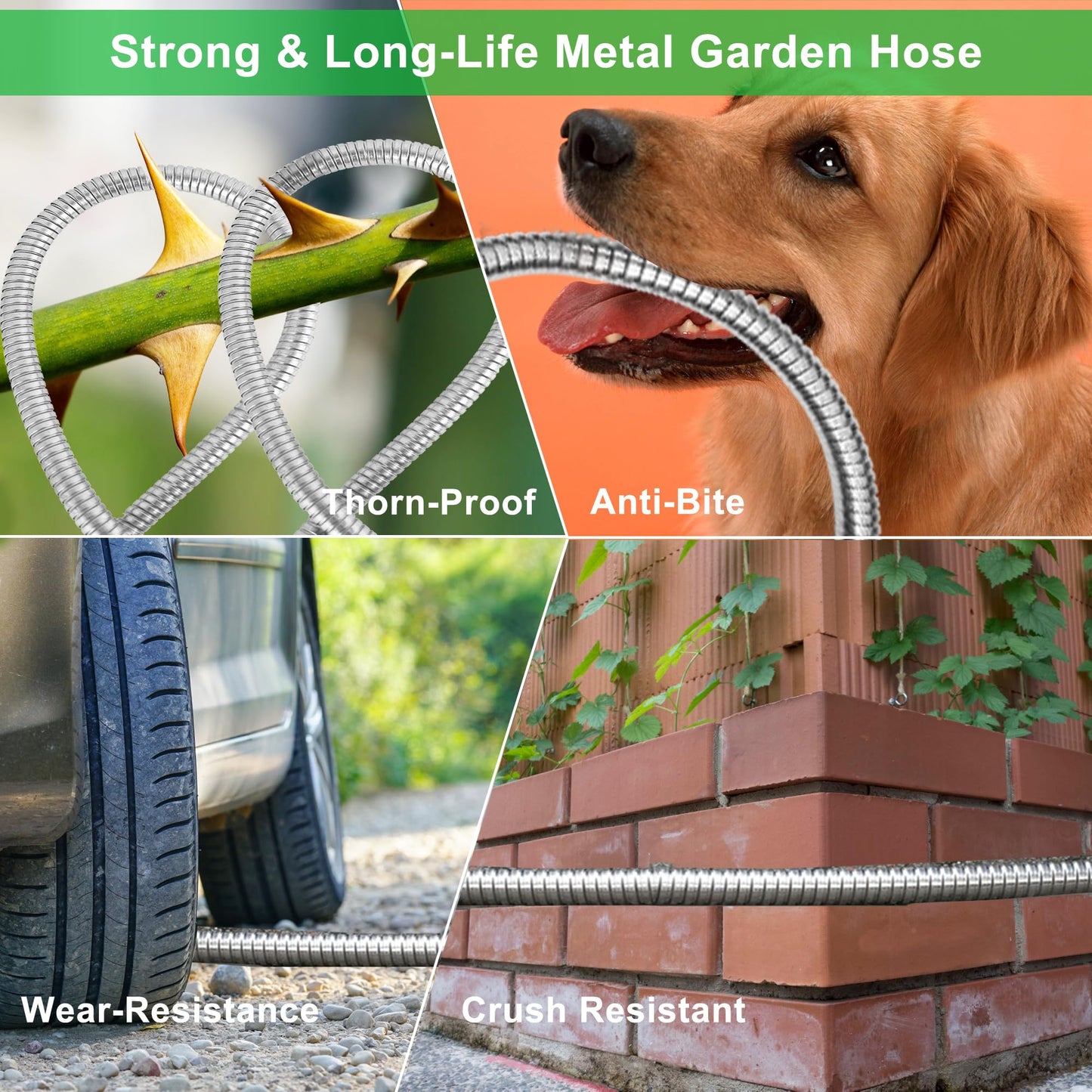 EONFAY 50ft Stainless Steel Garden Hose with Nozzle
