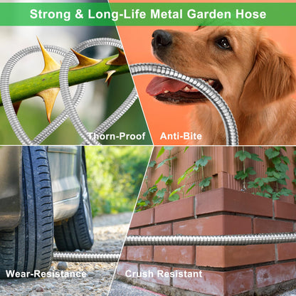 EONFAY 50ft Stainless Steel Garden Hose with Nozzle