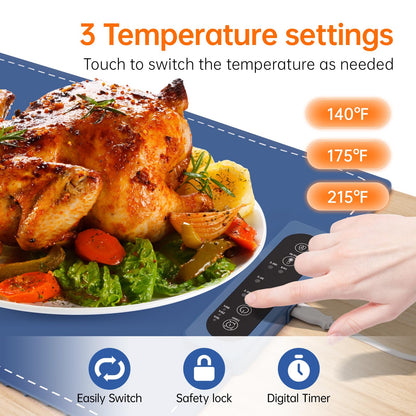 Electric Food Warming Mat, Portable Silicone 24x16"