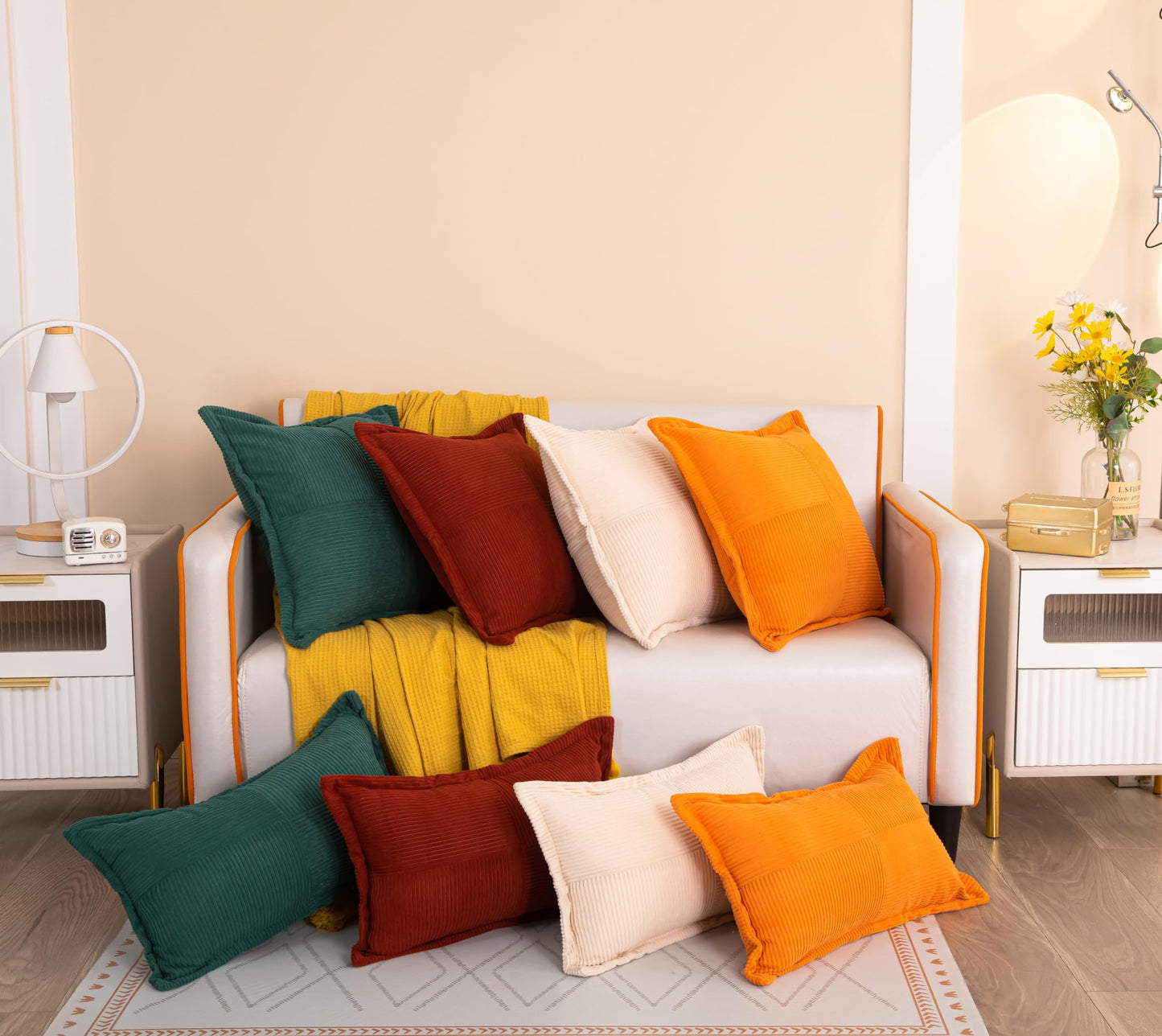 HITO 18x18 Pillow Inserts (Set of 4, with Pillow Covers Beige)-Down Alternative Throw Pillows White for Couch Bed Sofa