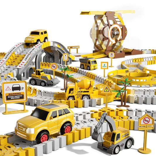 KuKuFun Race Tracks Toys Gifts for 2 3 4 5 Year Old Boys Kids, 299 PCS Construction Race Tracks Boys Toys, 6 PCS Engineering Cars Create A Engineering Road, 2 3 4 5 Year Old Boys Toys Birthday Gifts