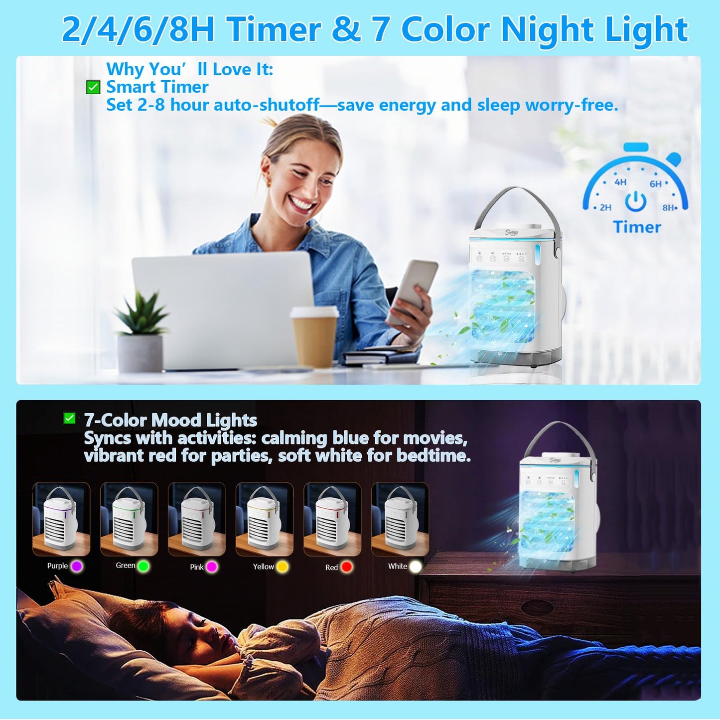 Portable Air Conditioner with 3 Speeds & Timer