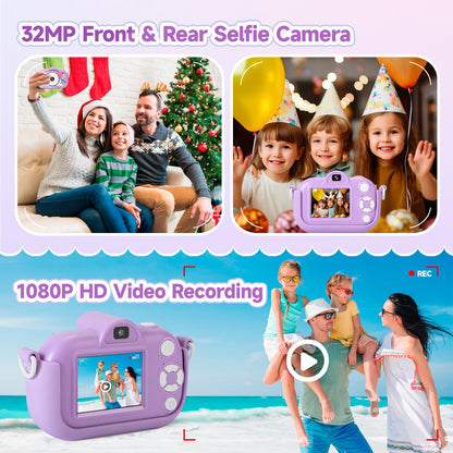 Kids Camera Toddler Toys for Girls Boys, YEEHAO 32MP Dual Lens Digital Camera for 3 4 5 6 7 8 9 Year Old Girl Christmas Birthday Gifts, 1080P Selfie Video Camera for Kids with 32GB SD Card