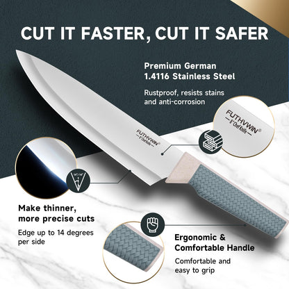 FUTHVWIN Chef Knife Ultra Sharp Kitchen Knife Set 3-Piece, Premium German 1.4116 Stainless Steel Chefs Knife Set with Finger Guard, Ergonomic Handle Professional Knives Set for Kitchen, 2024 Gift