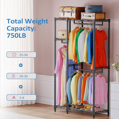 IZEUK Heavy Duty Rolling Garment Rack with 3 Rods