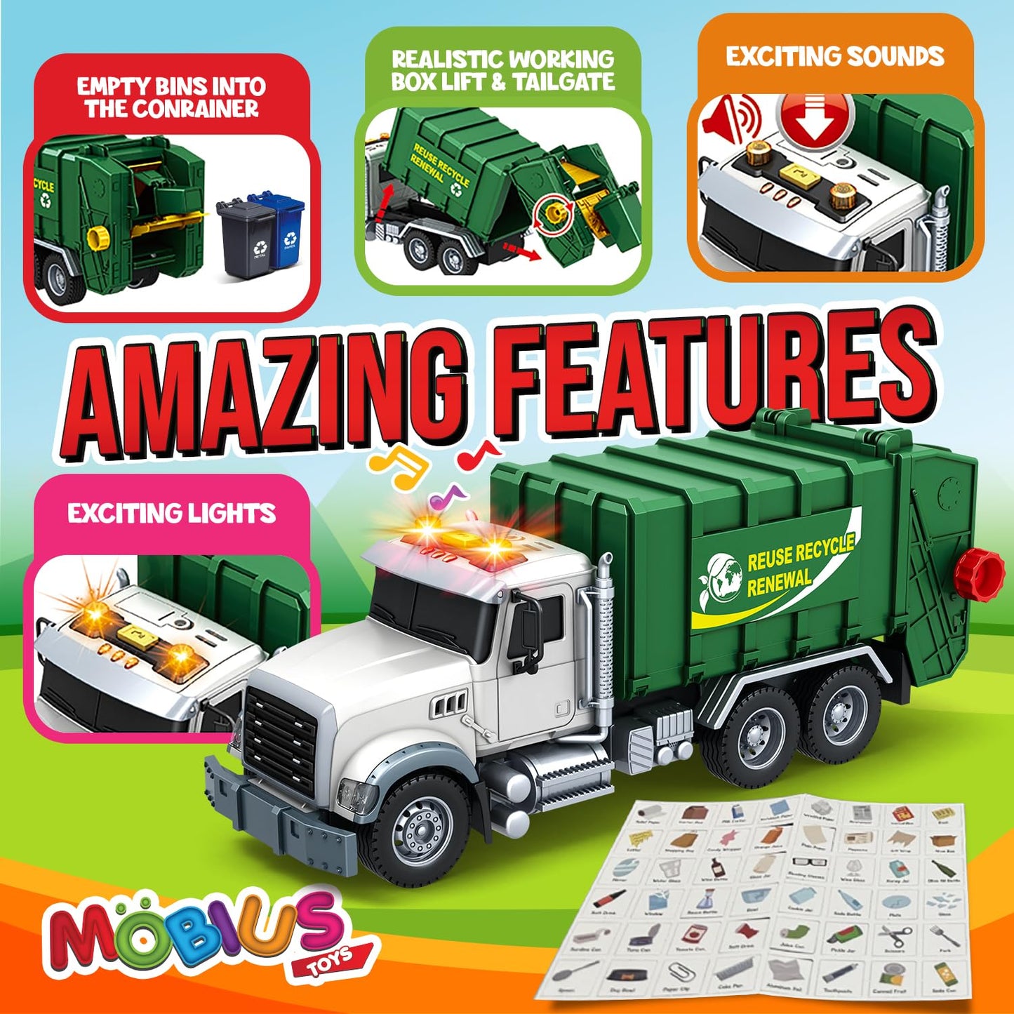 Friction-Powered Garbage Truck Toy Set for Kids