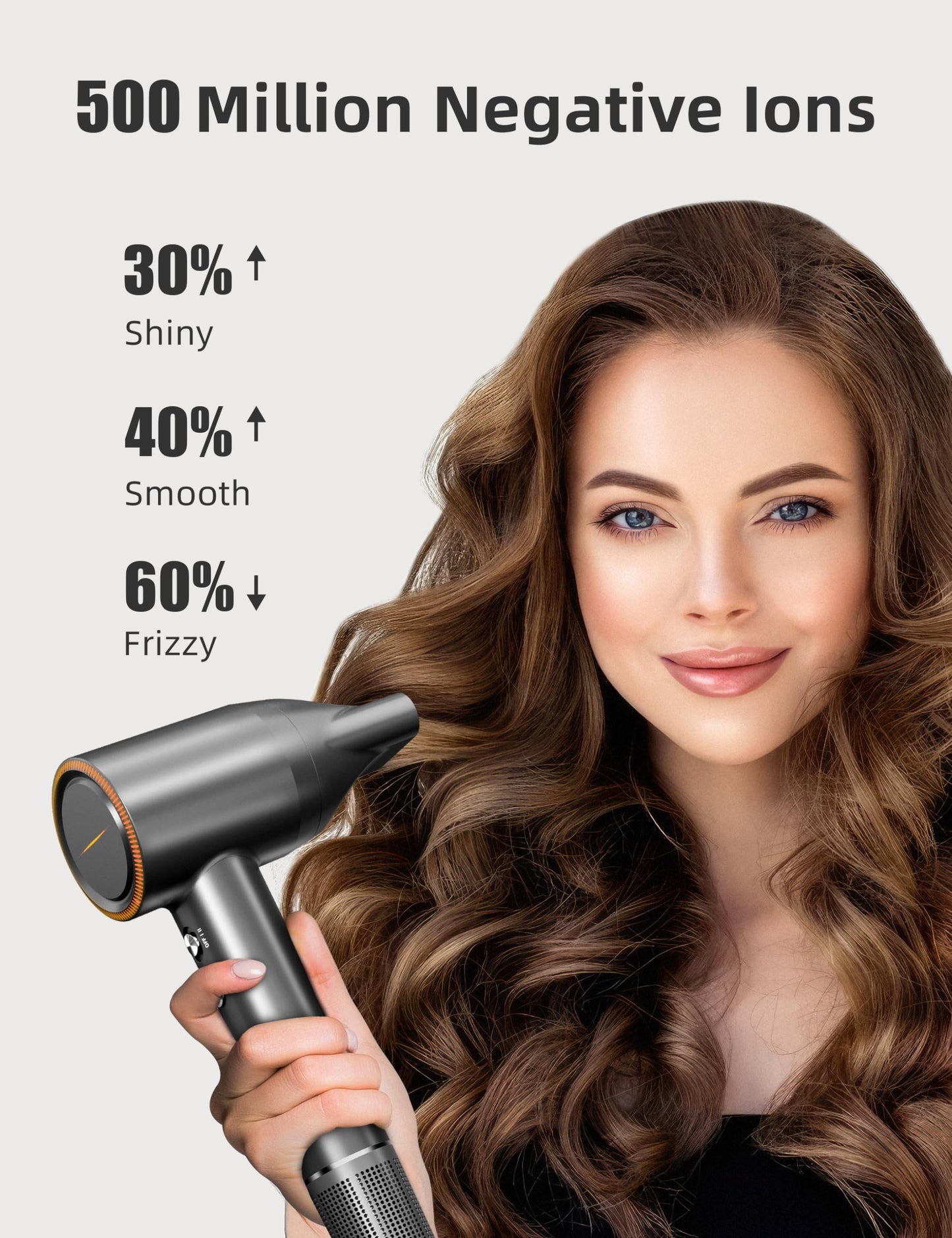 Fezax Negative Ionic High-Speed Hair Dryer with 11,0000 RPM Brushless Motor for Fast Drying, Professional Blow Dryer with Diffuser and Nozzle, Low Noise Hairdryer for Salon Home Travel, Black