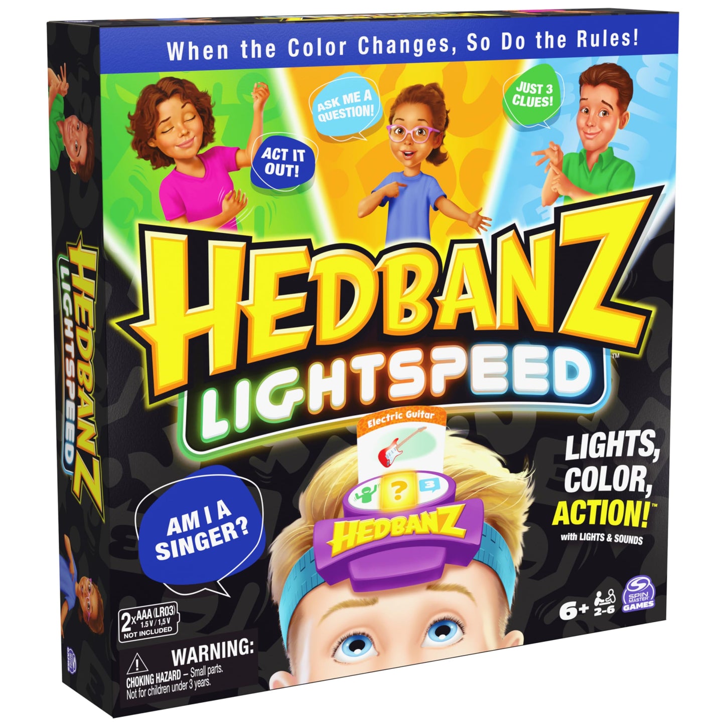 Hedbanz Lightspeed Family Game with Lights & Sounds | Card Game for Kids Ages 6+ and Families