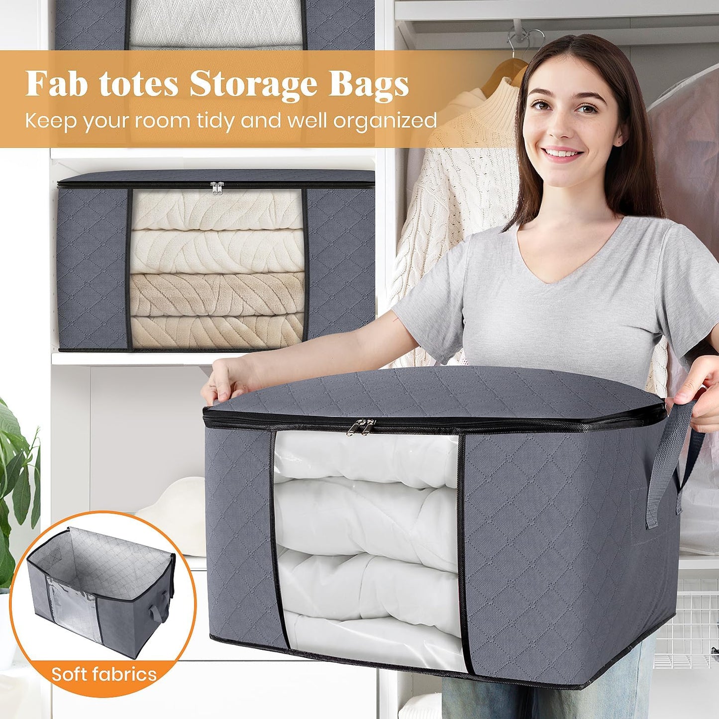 6 Pack Foldable Fabric Storage Bags for Organizing