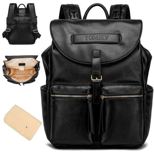 Leather Diaper Bag Backpack with Changing Pad