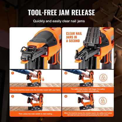 VEVOR Cordless Finish Nailer, 20V Cordless Brad Nailer Kit with 16Ga Nails, Battery and Charger, Tool-free Jam Release Battery Powered Nail Gun, Framing Nail Gun for Upholstery and Home Improvement