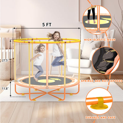 Trampolines for Kids Toddler Trampoline Indoor Trampoline for Kids 2-5 Small with Enclosure Net Foam Bar Handrail Outdoor Back Yard Gifts for Toddlers Boys Girls 5FT Orange