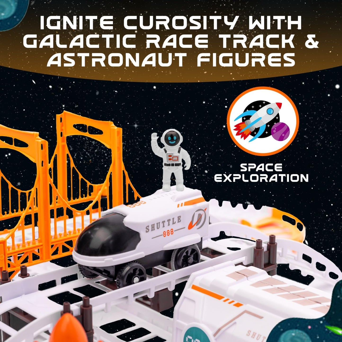 Space Toys Race Track Set for Kids Adventure - Intricate Car Track, Special Space Gifts, Astronaut Train Track, and Outer Space Toys - Ideal Space Themed Gifts Race Car Track