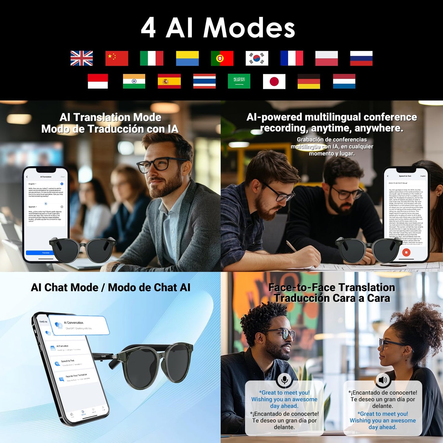 Smart Bluetooth Sunglasses with AI Translator