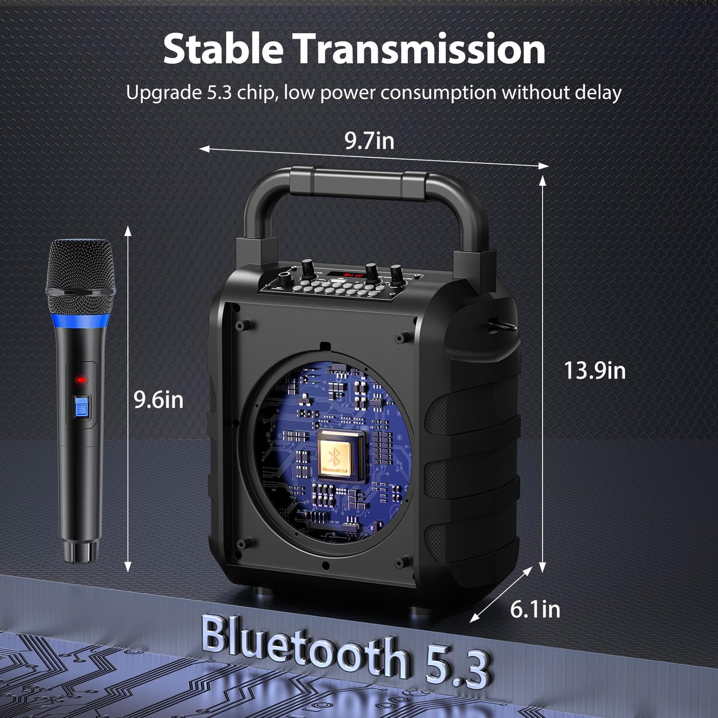 Portable Karaoke Machine with 2 Wireless Microphones