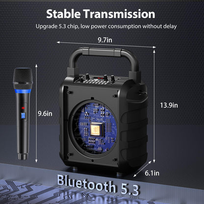 Portable Karaoke Machine with 2 Wireless Microphones