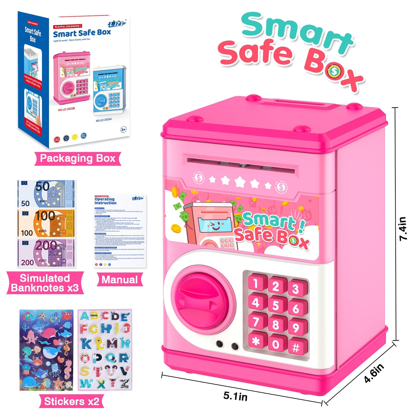 Kids Piggy Bank with Password Lock and Bill Slot