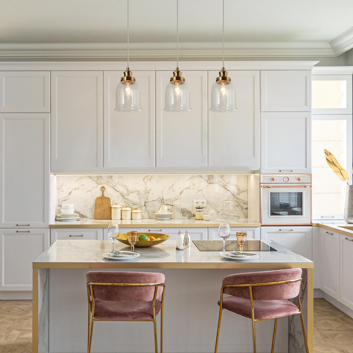 Gold Seeded Glass Pendant Light for Kitchen