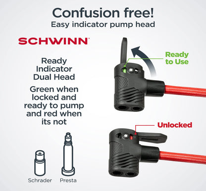 Schwinn Foot Pump with Pressure Gauge, 120 PSI