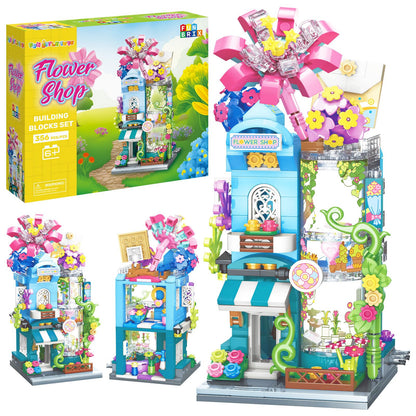 FUN LITTLE TOYS Friends Flower Shop House Building Set, City Street Florist Garden Creative Gifts for Kids Girls Boys Ages 6+ Mini Blocks (356Pcs)