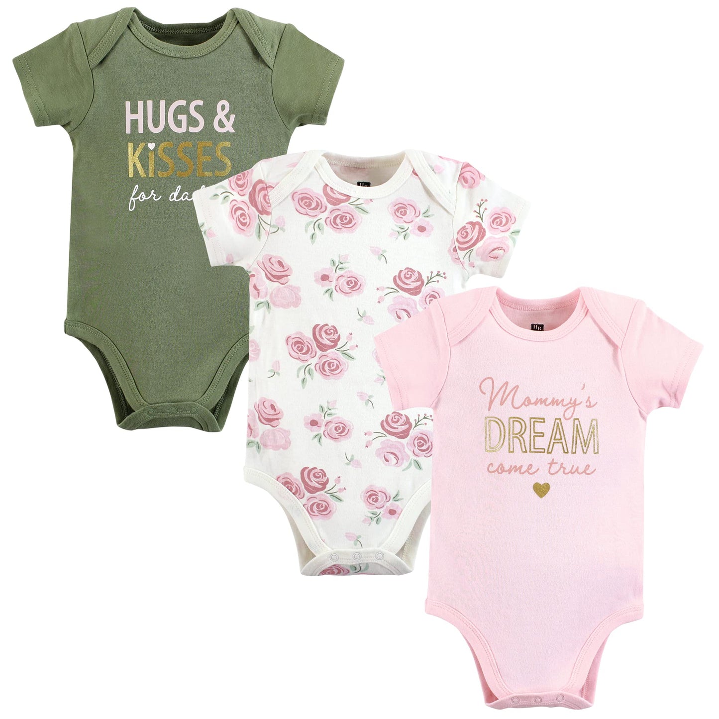 Hudson Baby Unisex Baby Cotton Bodysuits, Mom Dad Floral, 9-12 Months