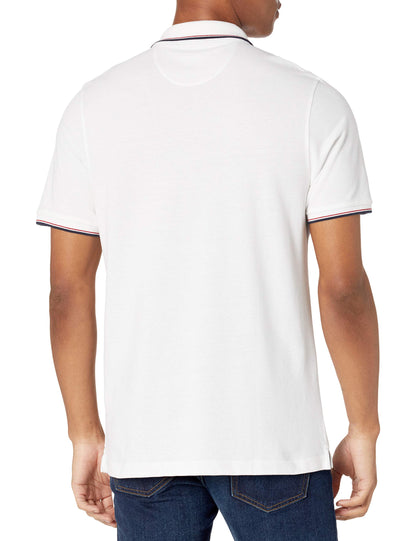 Amazon Essentials Men's Slim-Fit Cotton Pique Polo Shirt, White/Red/Navy, Medium