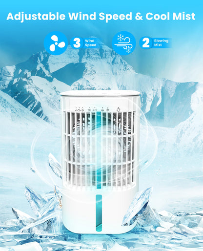 Latitop Portable Air Conditioners Fan, Air Cooler Evaporative 180°Auto Rotation, 3 Wind Speed, 2-4H Timer, Mini Cooling Fan for Room Home Bedroom Office