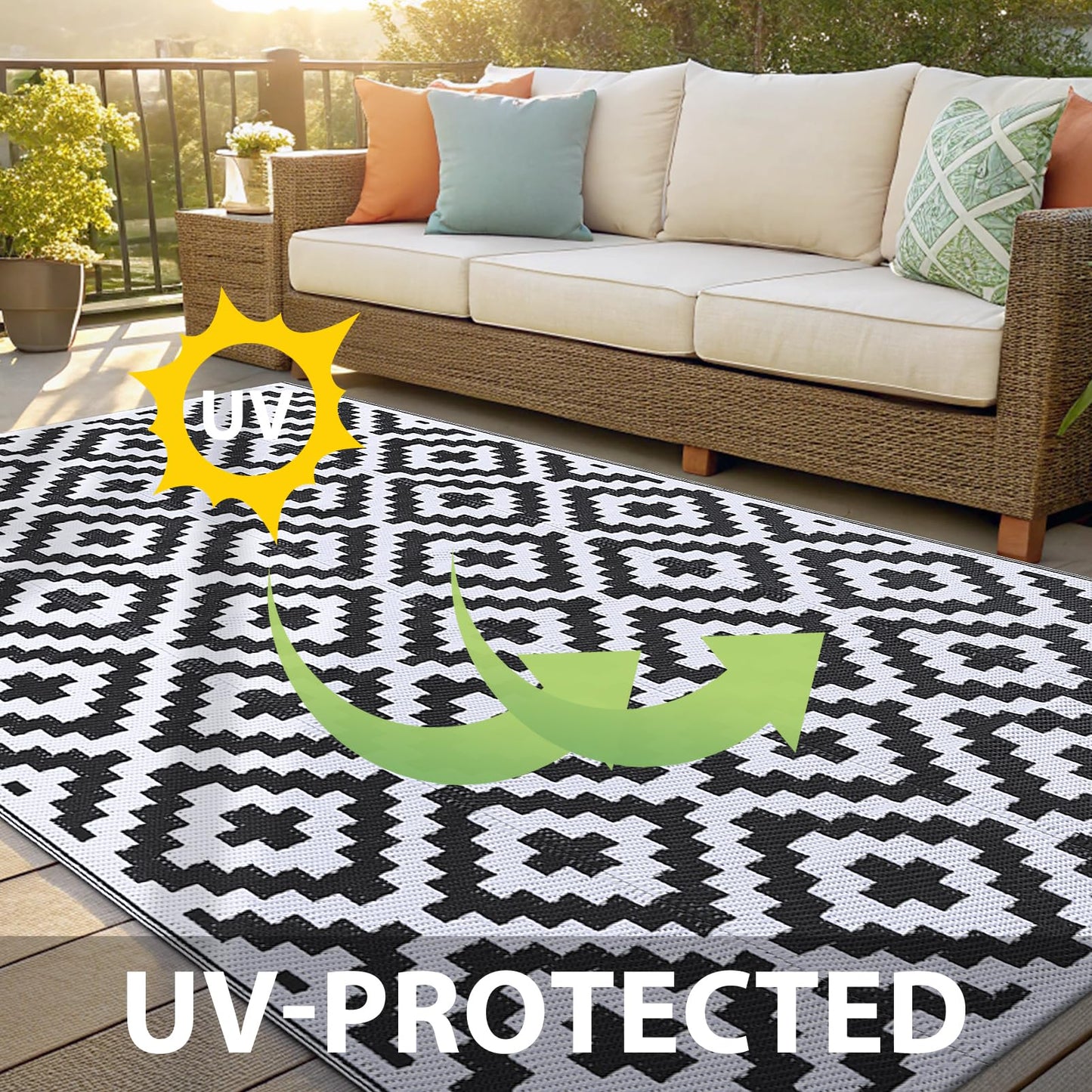 Smiry Waterproof Reversible Outdoor Rug 5x8 ft