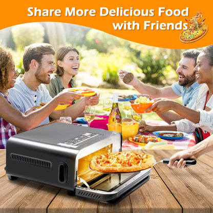 Upgrade Electric Pizza Oven with 800°F Make Pizza in Minutes, 12” Portable Countertop Versatile Pizza Oven for Indoor & Outdoor, Classic Black Stove is Suitable for Home and Commercial