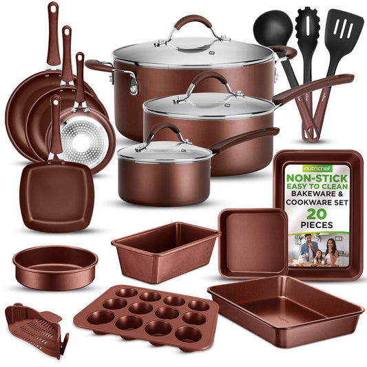 NutriChef 20-Piece Non-Stick Cookware Set