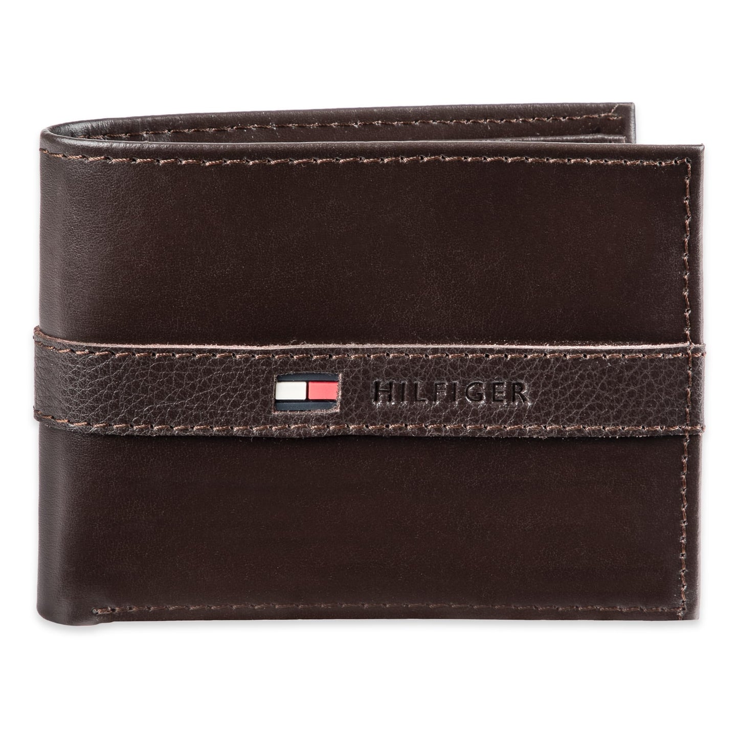 Tommy Hilfiger Men's Leather Wallet – Slim Bifold with 6 Credit Card Pockets and Removable ID Window, Casual Brown, One Size