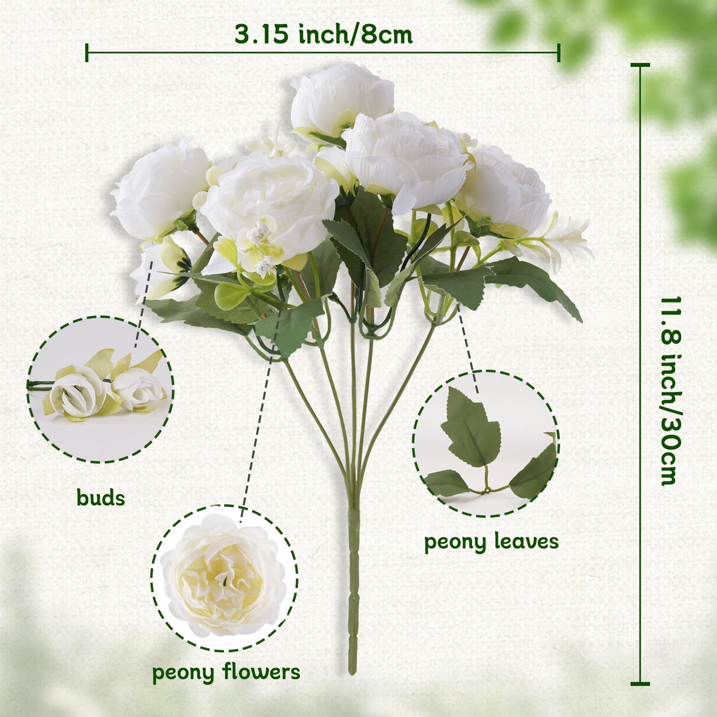 12 Pack Artificial Peony Flowers for Home Decor