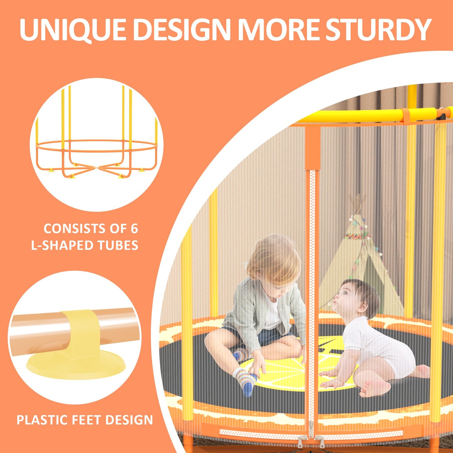 Trampolines for Kids Toddler Trampoline Indoor Trampoline for Kids 2-5 Small with Enclosure Net Foam Bar Handrail Outdoor Back Yard Gifts for Toddlers Boys Girls 5FT Orange